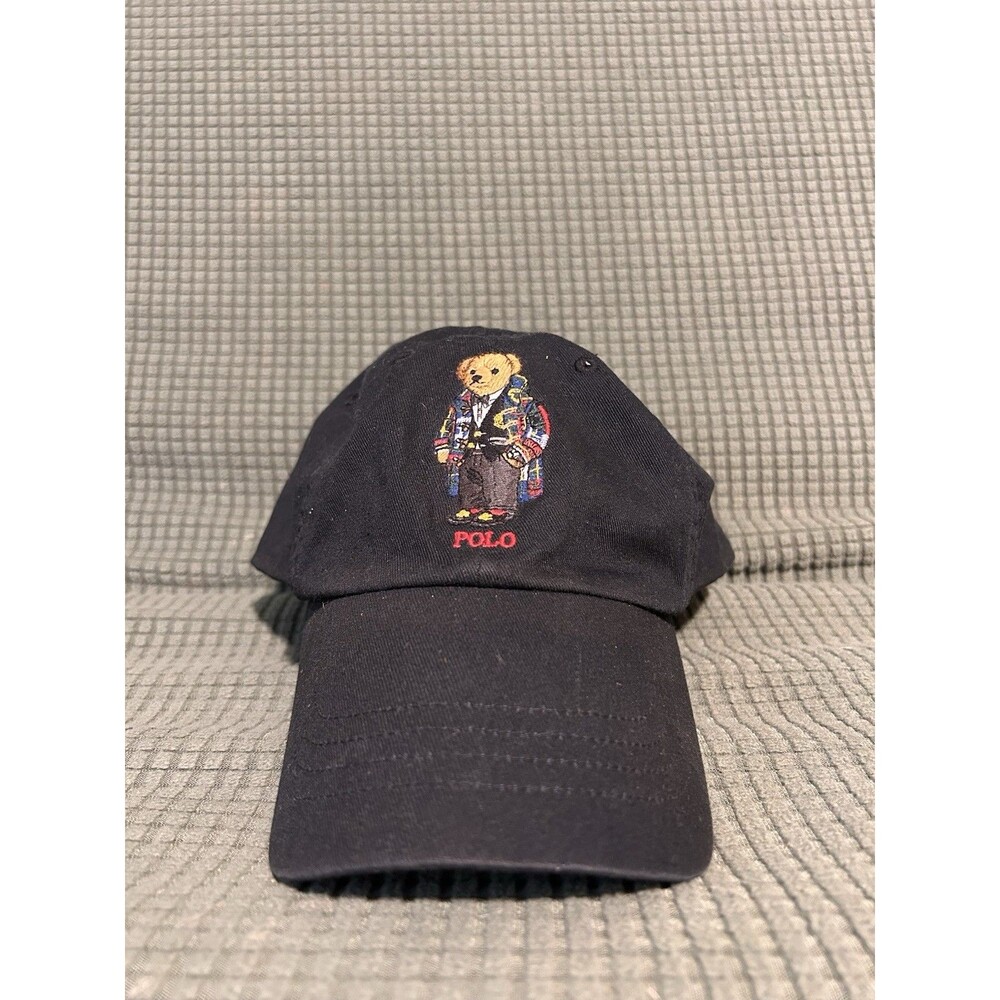 Polo Ralph Lauren Polo Bear Black Embroidered w/ Leather Strap Baseball Cap Hat